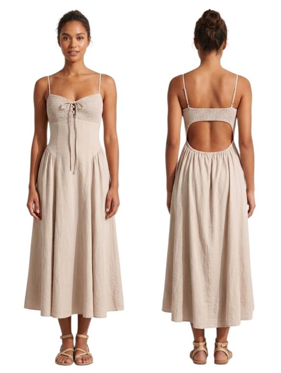 Astr Dresses & Skirts - Astr Sarai Spaghetti Strap Midi Light Beige Linen Blend Dress